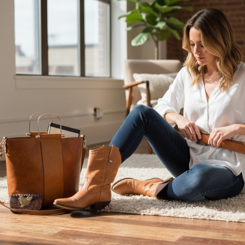 Code West Carmel colored leather fringe side slip on cowgirl boots!